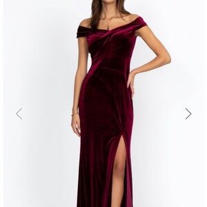 Elegant Off-Shoulder Velvet Dress in Rich Burgundy